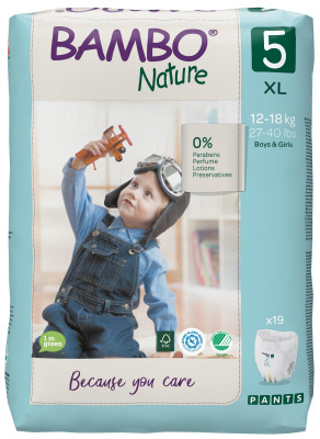 Подгузники-трусики Bambo Nature 5 (12-18 кг), 19 шт купить оптом в Уфе