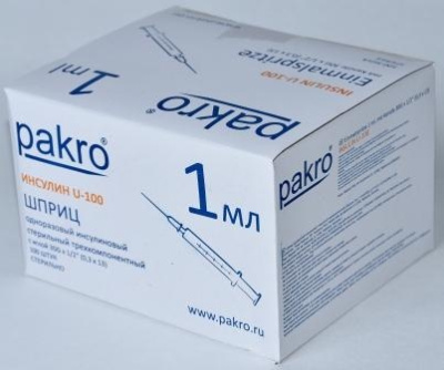 1 мл трехкомпонентный шприц Pakro инсулиновый U100 , с иглой 0,3х13, 100 шт купить оптом в Уфе
